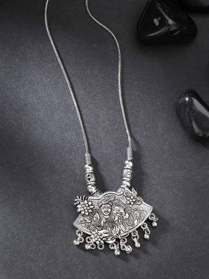 Women silver-toned radha krishna pendant with chain 1