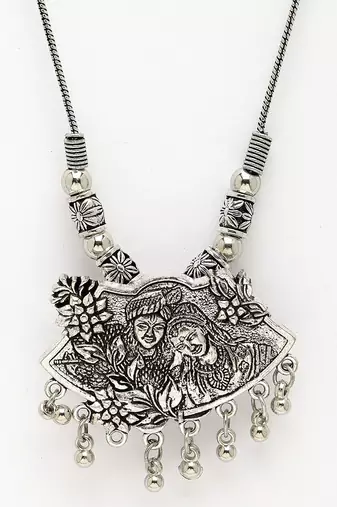 Women silver-toned radha krishna pendant with chain
