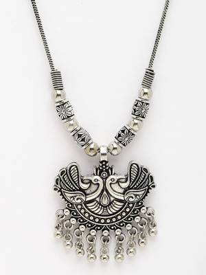Women silver-toned peacock design pendant with chain 2