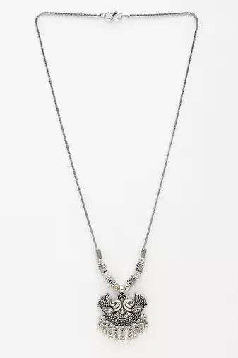 Women silver-toned peacock design pendant with chain