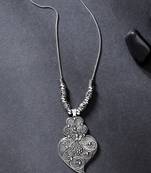 Women silver-toned german silver oxidised pendant with chain