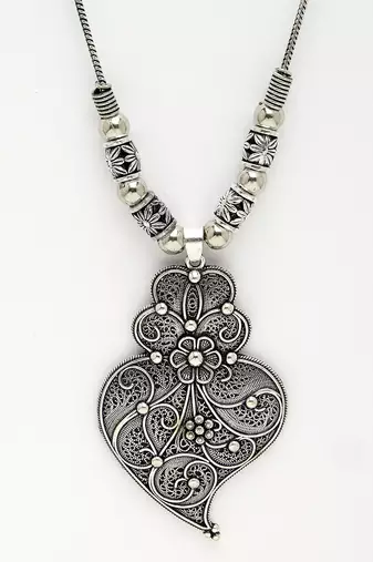 Women silver-toned german silver oxidised pendant with chain