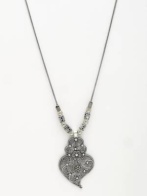 Women silver-toned german silver oxidised pendant with chain 3
