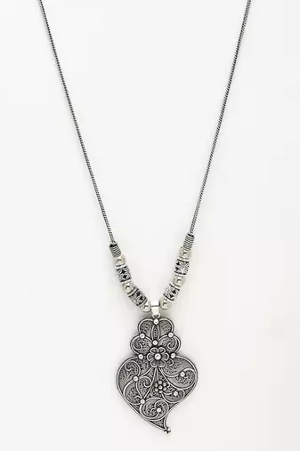 Women silver-toned german silver oxidised pendant with chain