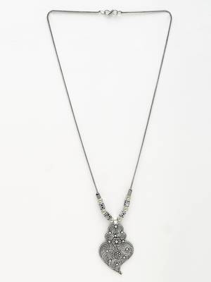 Women silver-toned german silver oxidised pendant with chain 4
