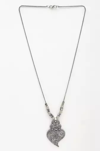 Women silver-toned german silver oxidised pendant with chain