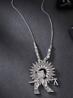 Women silver-toned german silver oxidised pendant with chain 1