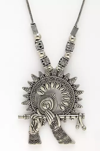 Women silver-toned german silver oxidised pendant with chain