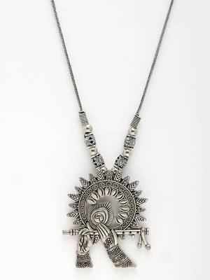 Women silver-toned german silver oxidised pendant with chain 3