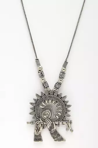 Women silver-toned german silver oxidised pendant with chain