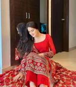 Women's traditional wedding wear  Red  heavy embroidered suit set