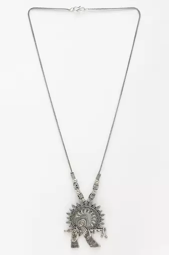 Women silver-toned german silver oxidised pendant with chain