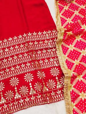 Women's traditional wedding wear  Red  heavy embroidered suit set 2