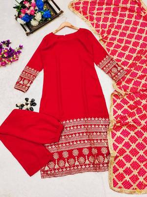 Women's traditional wedding wear  Red  heavy embroidered suit set 3
