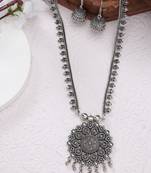 Women silver-toned floral shape oxidized necklace with jhumka earrings