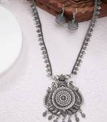 Women silver-toned peacock design oxidized necklace with jhumka earrings