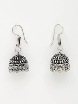 Women silver-toned peacock design oxidized necklace with jhumka earrings 4