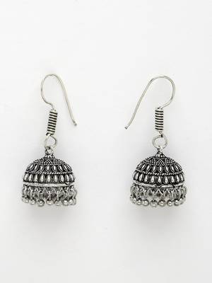 Women silver-toned peacock design oxidized necklace with jhumka earrings 4