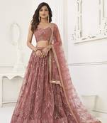 Glamorous Onion Pink Net With Sequins And Thread Embroidery Real Mirror Work Lehenga Choli For Wedding
