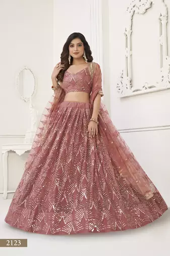 Glamorous Onion Pink Net With Sequins And Thread Embroidery Real Mirror Work Lehenga Choli For Wedding