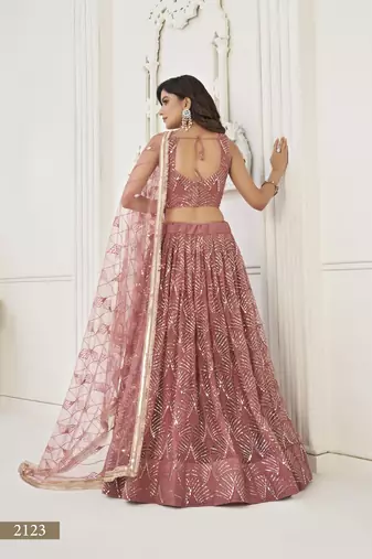 Glamorous Onion Pink Net With Sequins And Thread Embroidery Real Mirror Work Lehenga Choli For Wedding