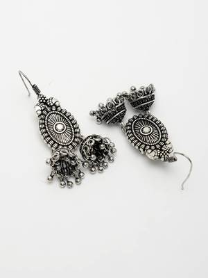 Women silver-plated choke oxidized necklace with jhumka earrings 4