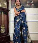 Blue Designer Weaving Jacquard Banarasi silk blend Traditional Saree