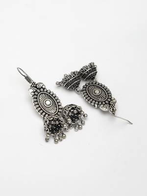 Women silver-plated choke oxidized necklace with jhumka earrings 4