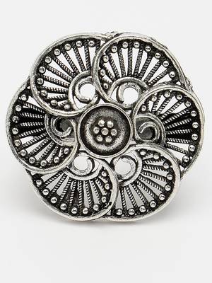 Women silver-toned floral shape adjustable finger ring 2