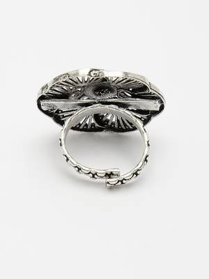 Women silver-toned floral shape adjustable finger ring 4