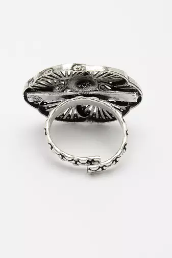 Women silver-toned floral shape adjustable finger ring