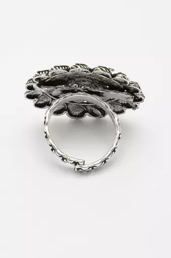 Women silver-toned floral shape adjustable finger ring