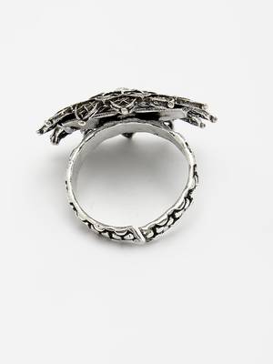 Women silver-toned floral shape adjustable finger ring 4