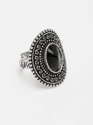 Women black silver-toned german silver adjustable finger ring 3