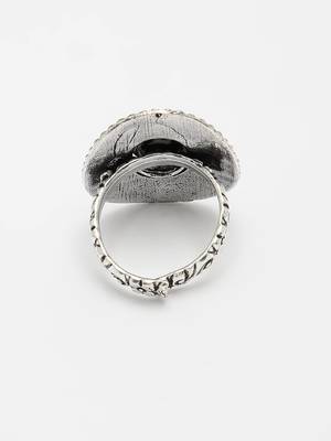 Women black silver-toned german silver adjustable finger ring 4