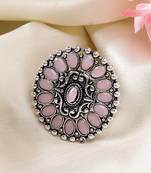 Women pink silver-plated circular shape adjustable finger ring