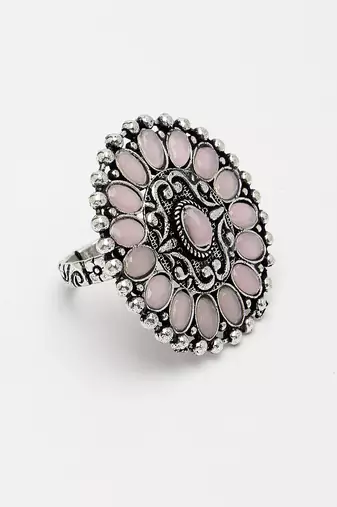 Women pink silver-plated circular shape adjustable finger ring