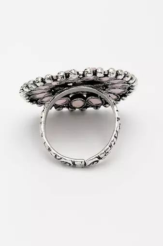 Women pink silver-plated circular shape adjustable finger ring