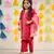 Red block printed kurta with pant and dupatta.