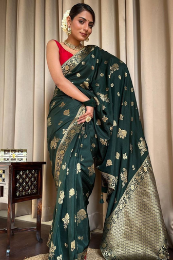 Green Designer Weaving Jacquard Banarasi silk blend Traditional Saree