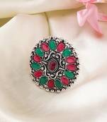 Women multicolor silver-plated circular shape adjustable finger ring