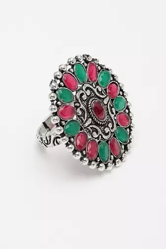 Women multicolor silver-plated circular shape adjustable finger ring