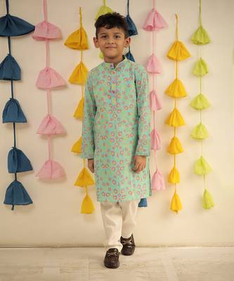 Blue block printed kurta set 1