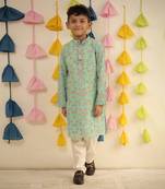 Blue block printed kurta set