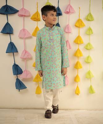 Blue block printed kurta set 2