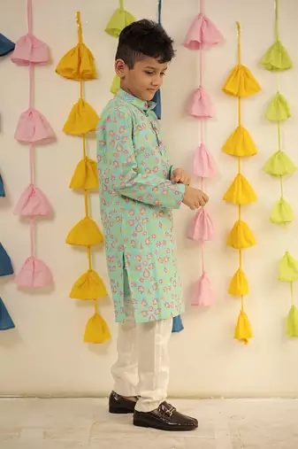 Blue block printed kurta set