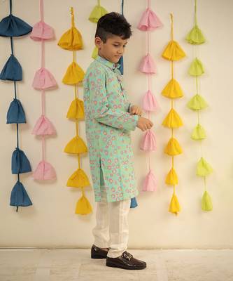 Blue block printed kurta set 4