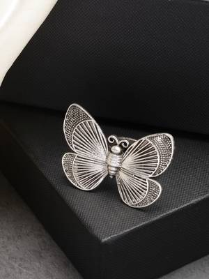 Women silver-toned butterfly shape adjustable finger ring 1
