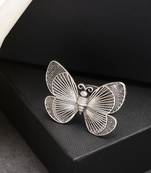 Women silver-toned butterfly shape adjustable finger ring