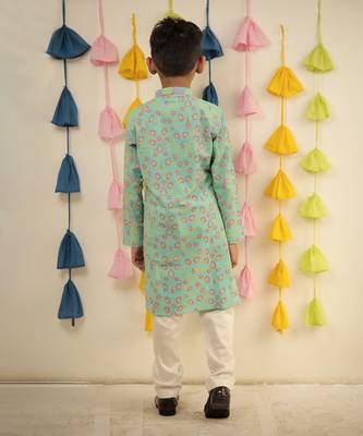 Blue block printed kurta set 5